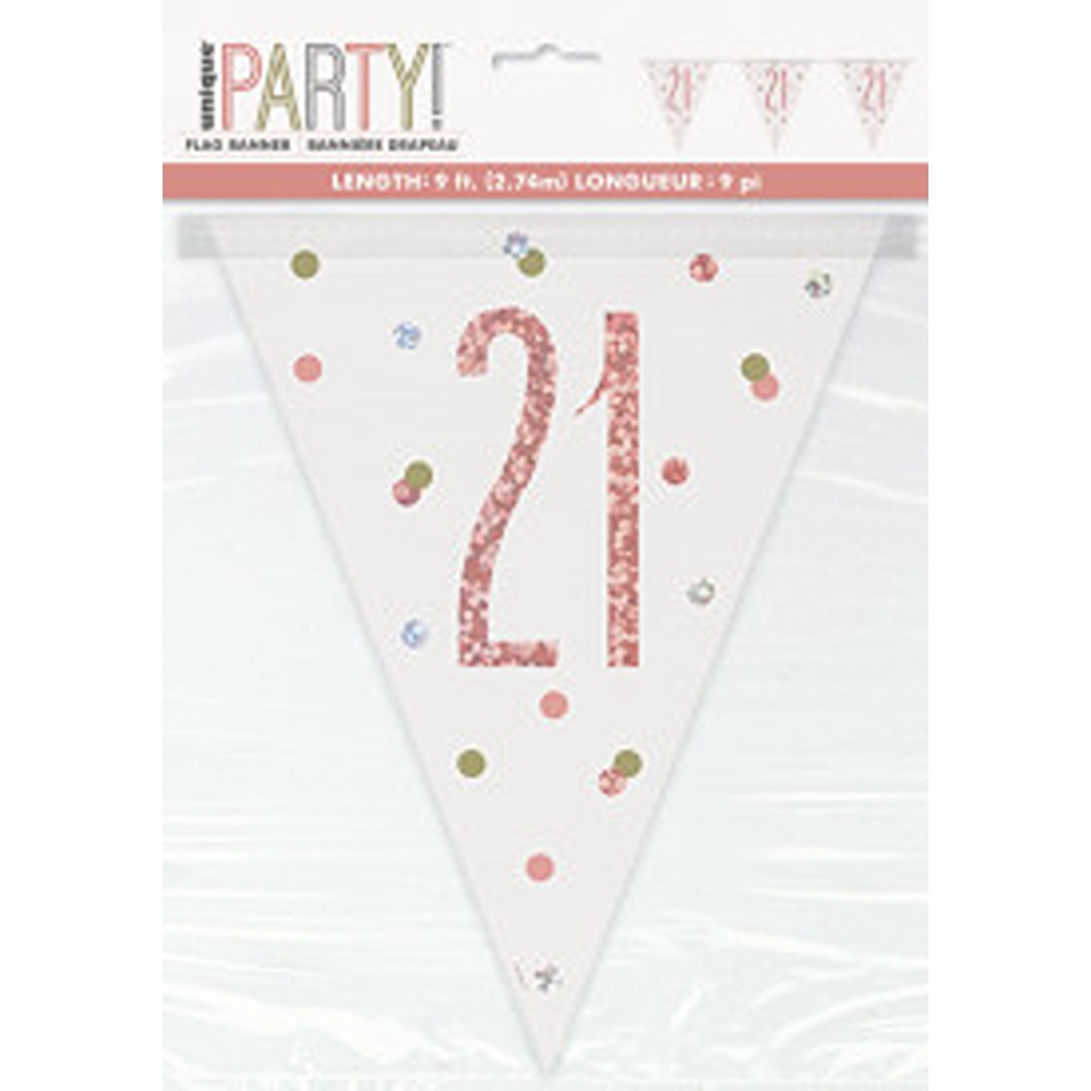 Unique - Birthday Glitz Rose Gold Number 21 Bunting - 9ft - 84839