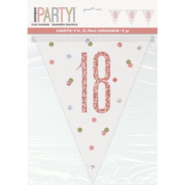 Unique - Birthday Glitz Rose Gold Number 18 Bunting - 9ft - 84838