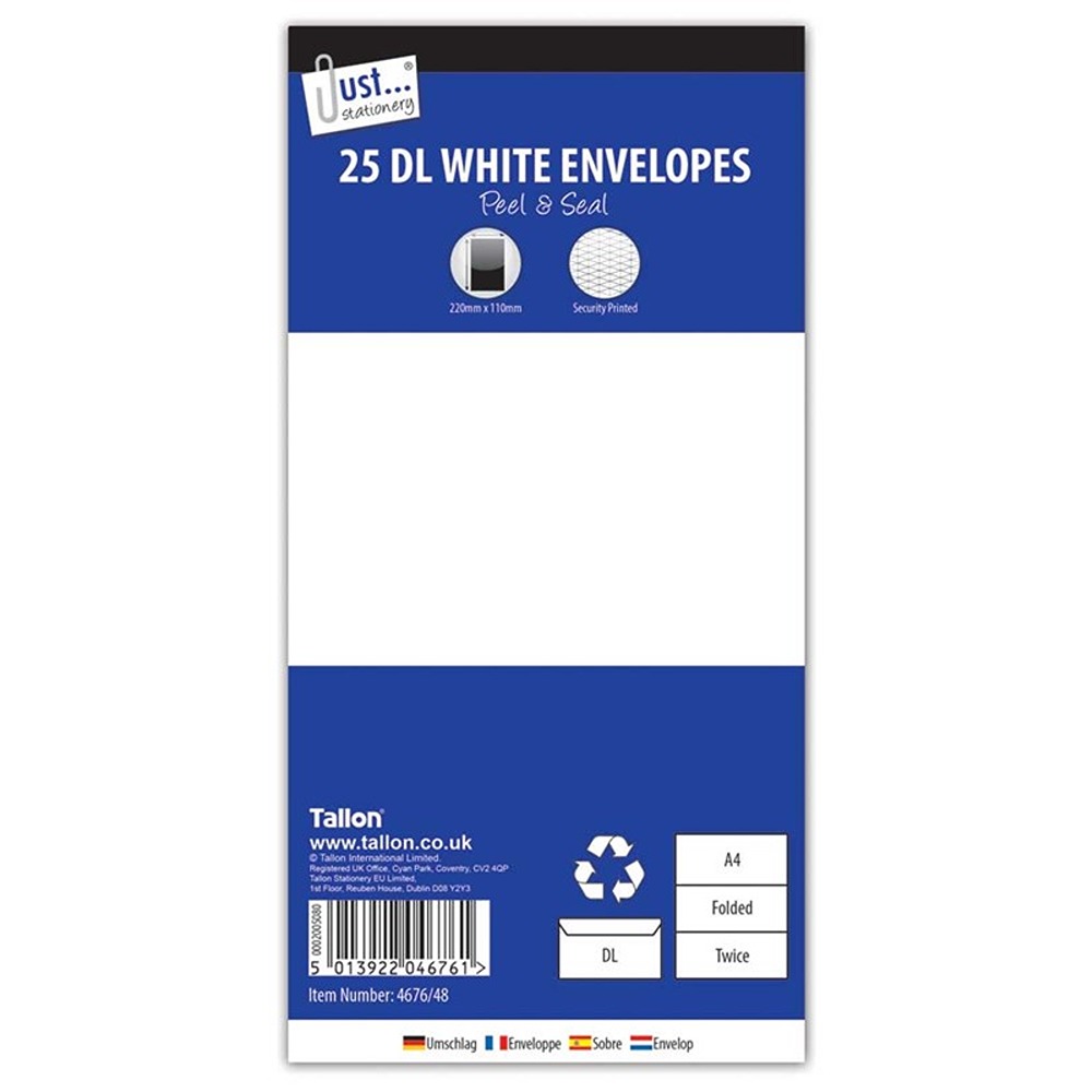 Envelopes 25 x DL White,Peal & Seal,80gsm