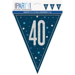 GLITZ 40 Blue Flag Banner, 9 ft, Prismatic Plastic - 81997