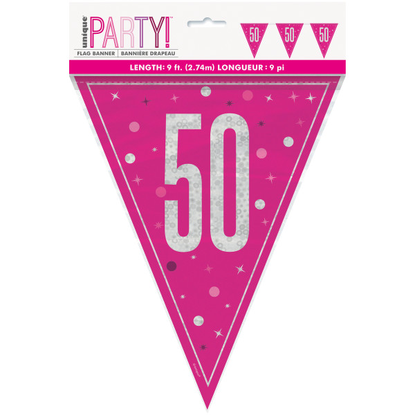 GLITZ 50 Pink Flag Banner, 9 ft, Prismatic Plastic - 82010*