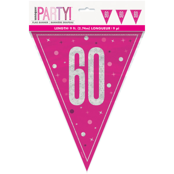 GLITZ 60 Pink Flag Banner, 9 ft, Prismatic Plastic - 82011*