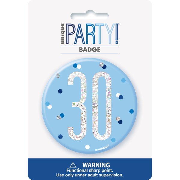 1 Glitz Blue & Silver Birthday Badge 30 - 83520*