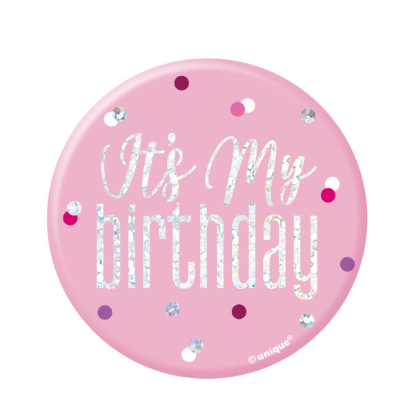 1 Glitz Pink & Silver Birthday Badge "It's My Birthday" - 83527*