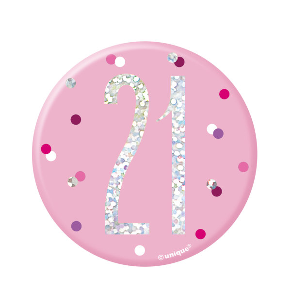 Birthday Pink Glitz Number 21 Badge - 83531*