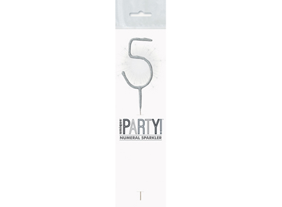 Birthday Silver Glitz Number 5 Sparkler 7"