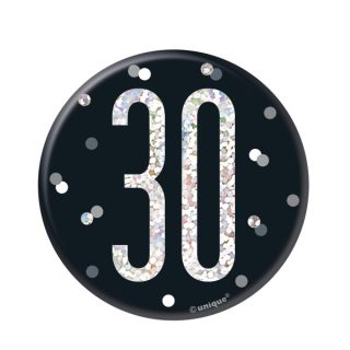 1 Glitz Black & Silver Birthday Badge 30 - 83508*