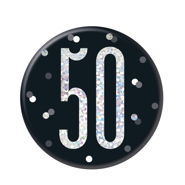 Unique - 1 Glitz Black & Silver Birthday Badge 50 - 83510*
