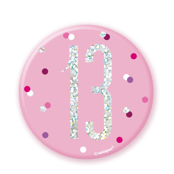 Birthday Pink Glitz Number 13 Badge - 83528*