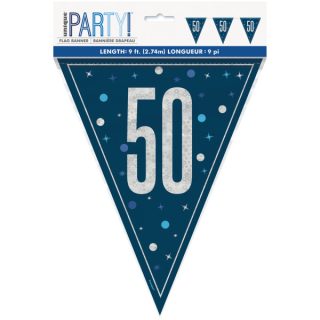 Unique - GLITZ 50 Blue Flag Banner, 9 ft, Prismatic Plastic - 81998