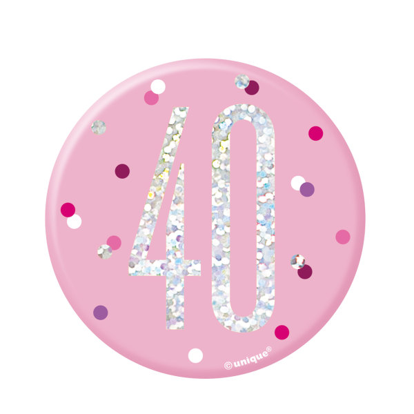 Unique - 1 Glitz Pink & Silver Birthday Badge 40 - 83533*