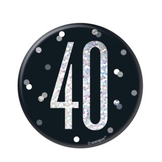 Unique - 1 Glitz Black & Silver Birthday Badge 40 - 83509*