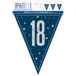Unique - GLITZ 18 Blue Flag Banner, 9 ft, Prismatic Plastic - 81994