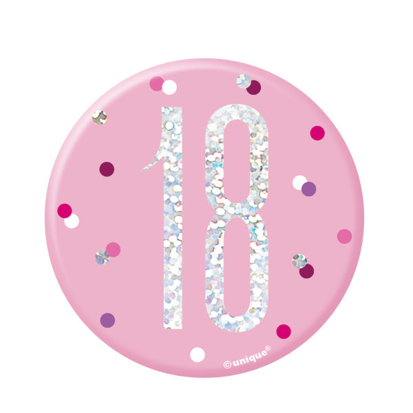 Unique - Birthday Pink Glitz Number 18 Badge - 83530*