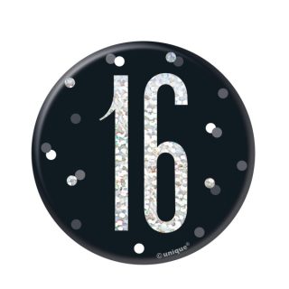 1 Glitz Black & Silver Birthday Badge 16 - 83505*