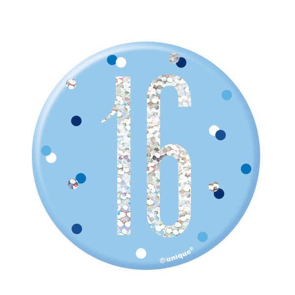 Unique - 1 Glitz Blue & Silver Birthday Badge 16 - 83517*