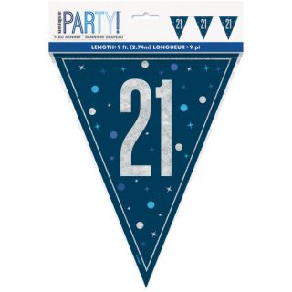 Unique - GLITZ 21 Blue Flag Banner, 9 ft, Prismatic Plastic - 81995