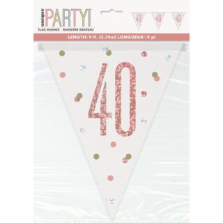 Birthday Glitz Rose Gold Number 40 Prismatic Plastic Flag Banner, 9 ft - 84841*