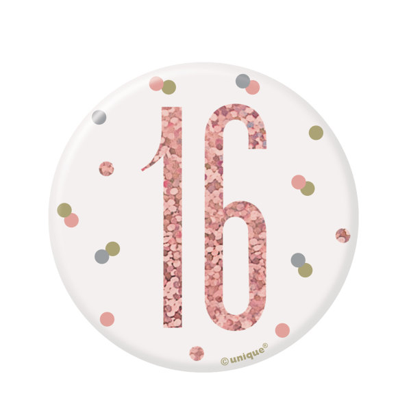 1 Glitz Rose Gold Birthday Badge 16*