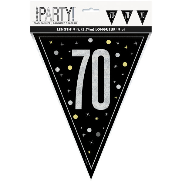 Unique - GLITZ 70 Black Flag Banner, 9 ft, Prismatic Plastic - 81956