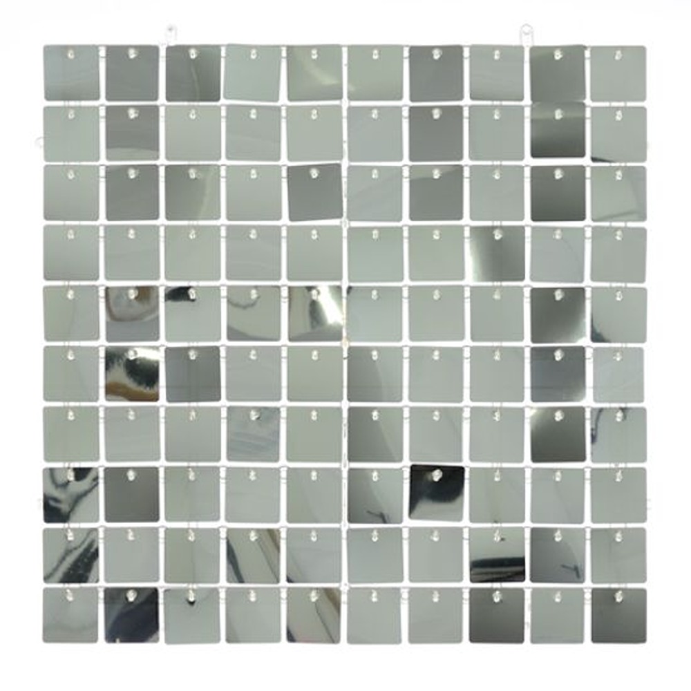 SEQUIN WALL PANEL 30cm X 30cm SQUARE SEQUINS ACRYLIC BACKED SILVER - 030009