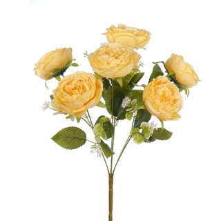 42cm LARGE PEONY BUSH (7 HEADS) YELLOW - 036919