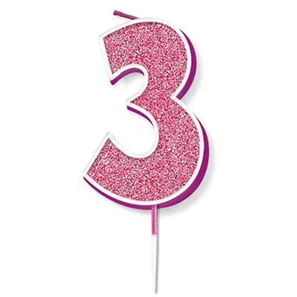 Oaktree Glitter No.3 Candle 7.5cm* Pink/Silver Glitter - 656239