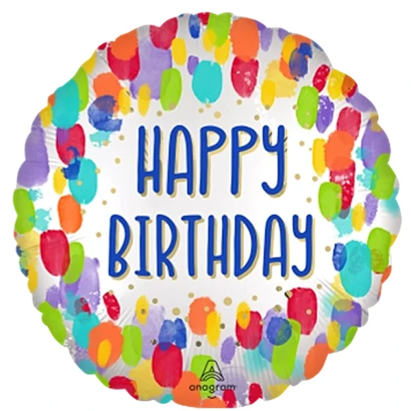 Anagram 18" S40 - Satin Painterly Dots Birthday Pkt - 4485801 *