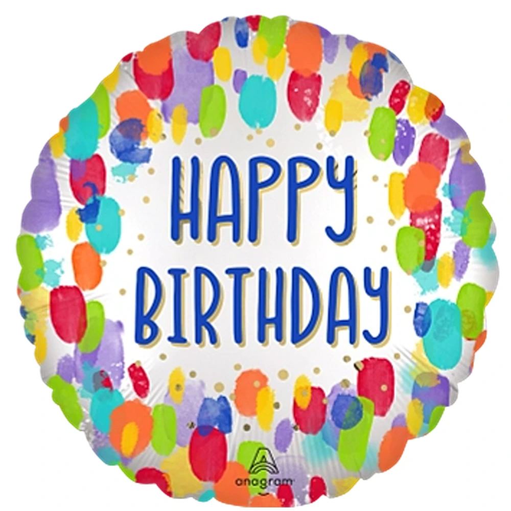 Anagram 18" S40 - Satin Painterly Dots Birthday Pkt - 4485801 *
