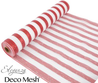 Deco Mesh Metallic Red & White Stripe 25cm x 9.1m