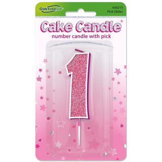 Oaktree Glitter No.1 Candle 7.5cm* Pink/Silver Glitter - 656215