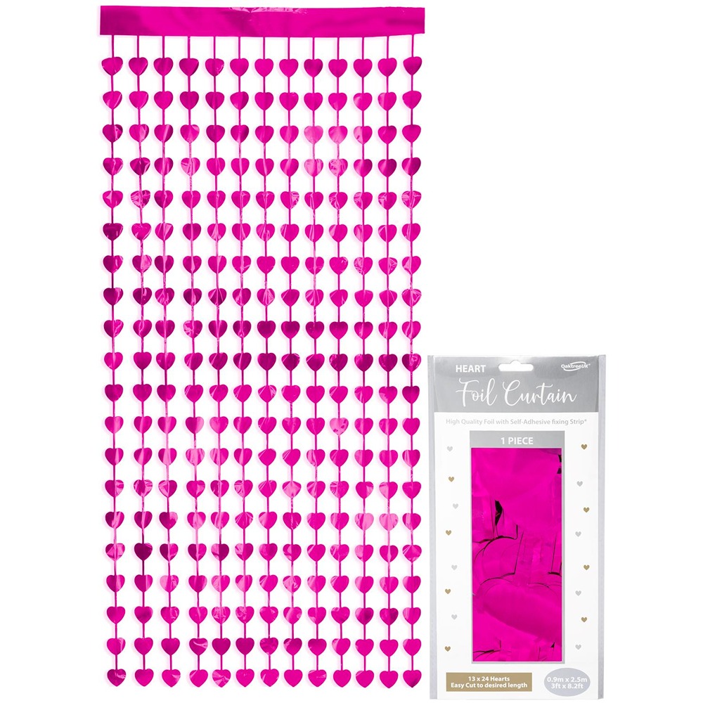 Oaktree Heart Foil Door Curtain 0.90m x 2.50m Metallic Fuchsia - 6676318*