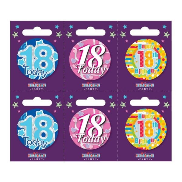 Age 18 Small Badges (6 assorted per perforated card) (5.5cm)*