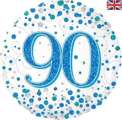 Oaktree 18" 90th Sparkling Fizz Birthday Blue Holographic *