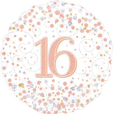 Oaktree 18" 16th Sparkling Fizz Birthday White & Rose Gold Holographic*