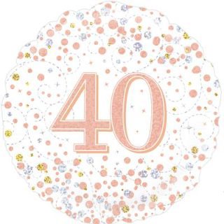 Oaktree 18" 40th Sparkling Fizz Birthday White & Rose Gold Holographic*