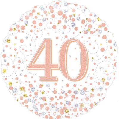 Oaktree 18" 40th Sparkling Fizz Birthday White & Rose Gold Holographic*