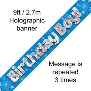 9ft Banner Birthday Boy Blue Holographic