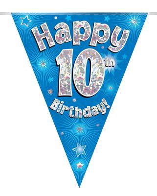 Party Bunting Happy 10th Birthday Blue Holographic 11 flags 3.9m*