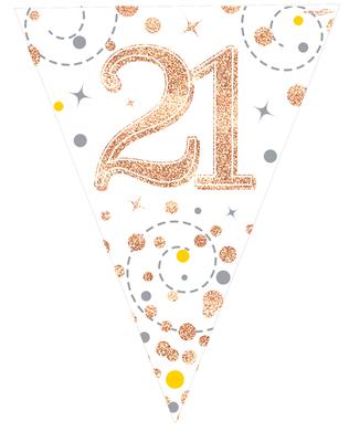 Party Bunting Sparkling Fizz 21 White & Rose Gold Holographic 11 flags 3.9m*