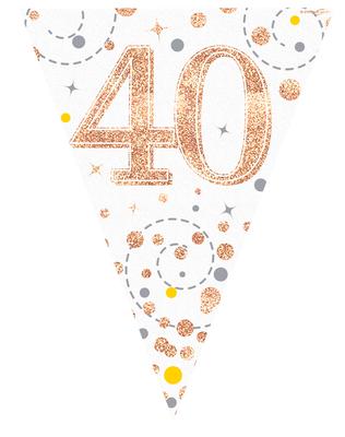 Party Bunting Sparkling Fizz 40 White & Rose Gold Holographic 11 flags 3.9m*