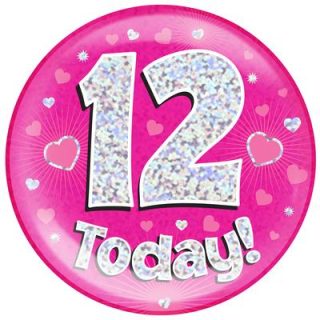6" Jumbo Badge 12 Today Pink Holographic Dot*