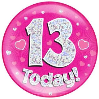 6" Jumbo Badge 13 Today Pink Holographic Dot*