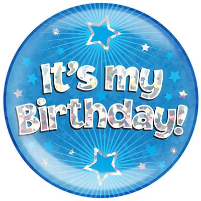 6" Jumbo Badge It's My Birthday Blue Holographic Cracked Ice