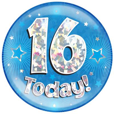 6" Jumbo Badge 16 Today Blue Holographic Cracked Ice
