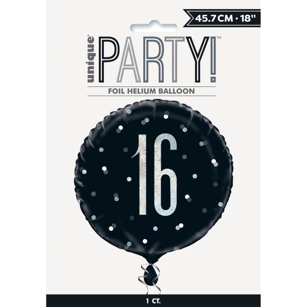 18" Glitz Black & Silver Round Foil Balloon Packaged 16*