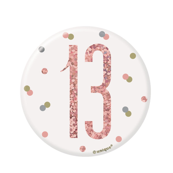 Birthday Rose Gold Glitz Number 13 Badge*