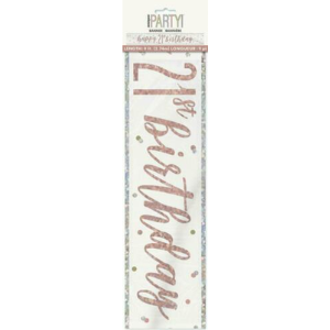 Birthday Rose Gold Glitz Number 21 Prism Banner, 9 ft*