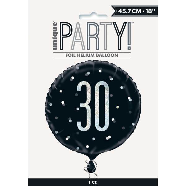 18" Glitz Black & Silver Round Foil Balloon Packaged 30*
