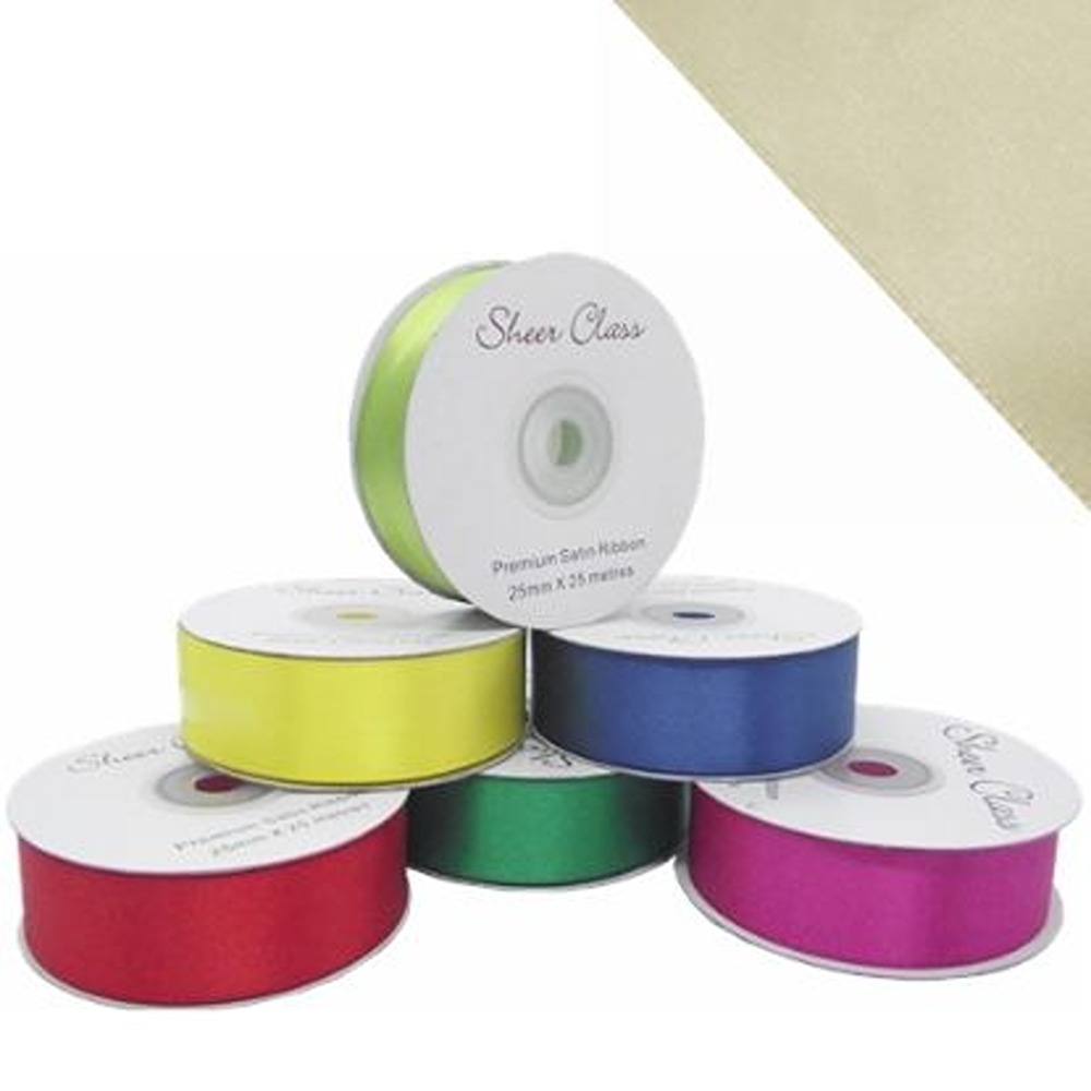DOUBLE FACE SATIN RIBBON 25mm X 25metres IVORY - 817751
